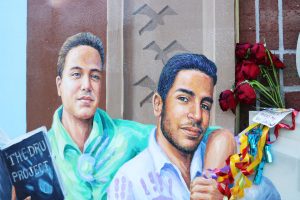Pulse Memorial Mural at Student Union with roses