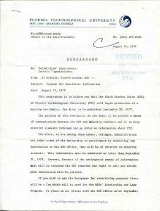Memorandum 1977 (from the University of Central Florida Office of the President: H. Trevor Colbourn Presidential Papers)