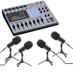 Zoom PodTrak P8 Podcast Recorder with 4 Person Podcast Mic Pack Kit