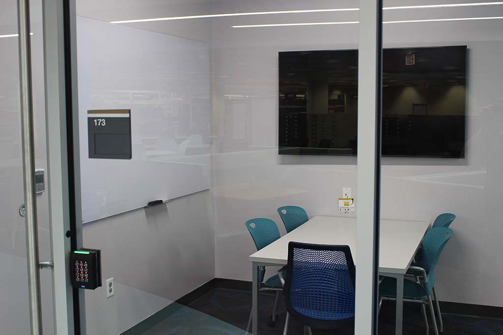 study room 173 with monitor and whiteboard