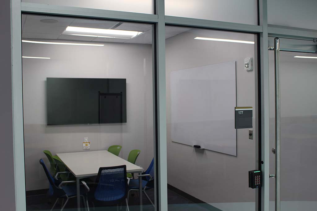 study room 177 with monitor and whiteboard