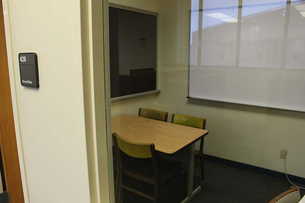 study room 426 with chalk and white boards