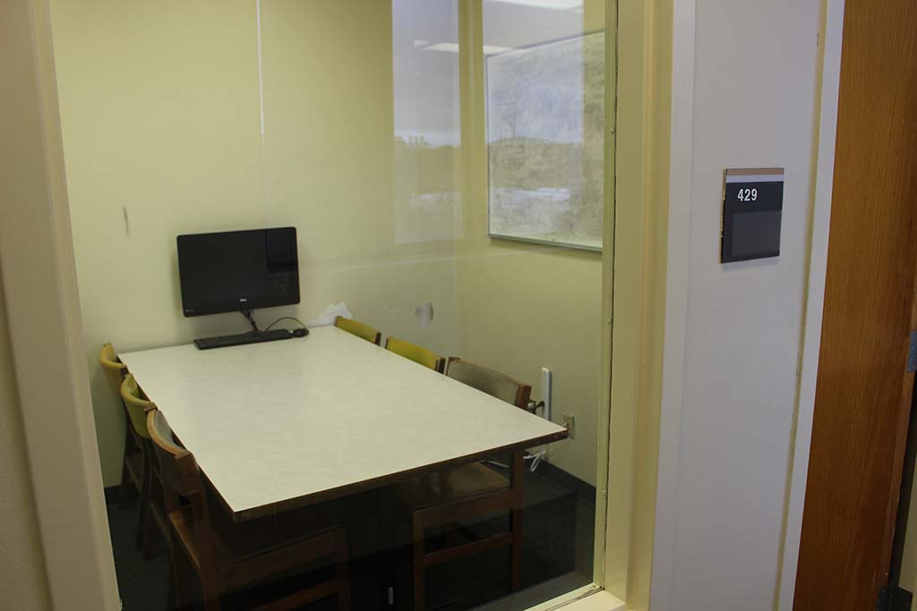 study room 429 with computer and whiteboard