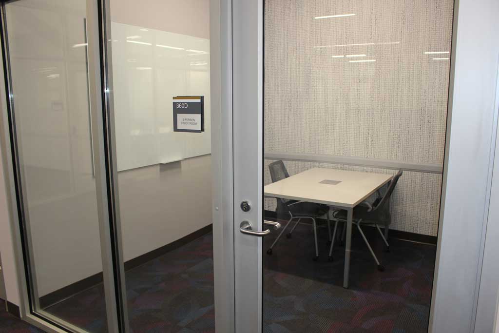Study Room 360D with whiteboard and 2 seat capacity