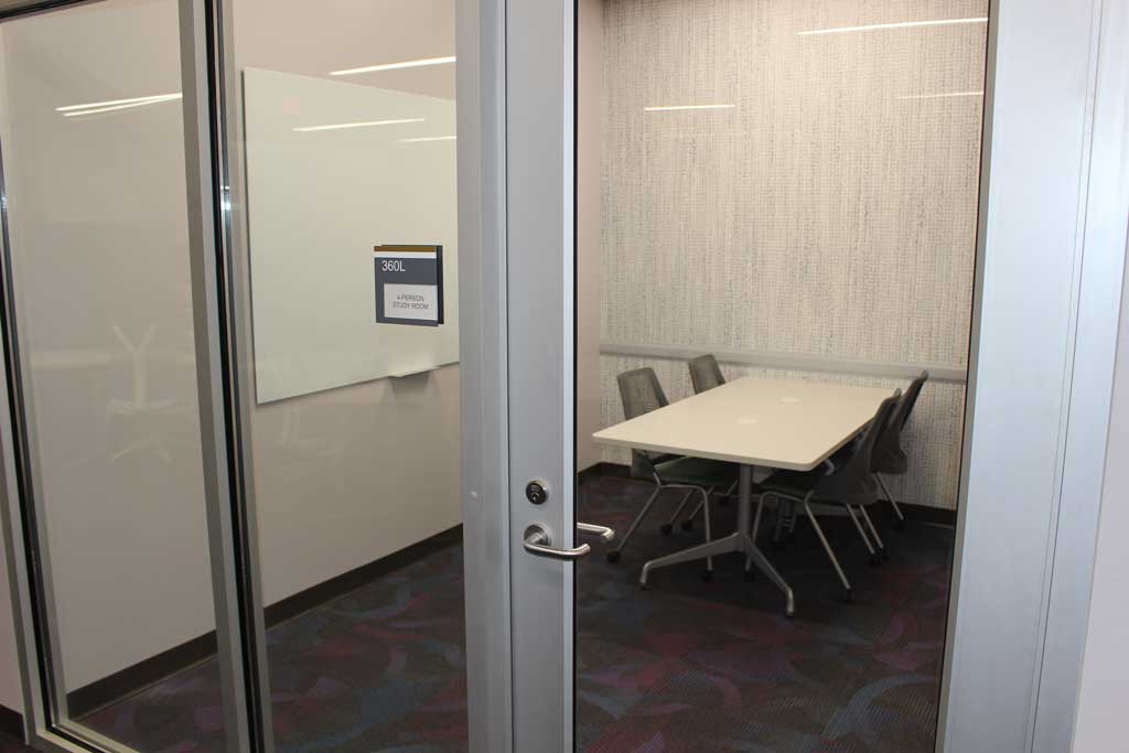 Study Room 360L with whiteboard and 4 seat capacity
