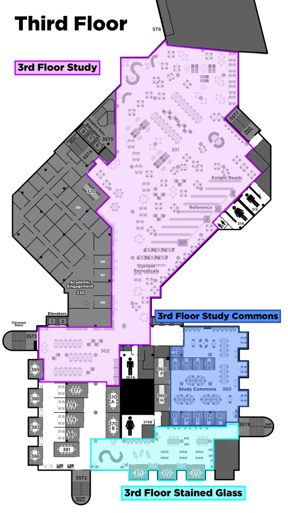 Occupancy zone map depicting 3rd Floor Study, 3rd Floor Study Commons, and 3rd Floor Stained glass zones.