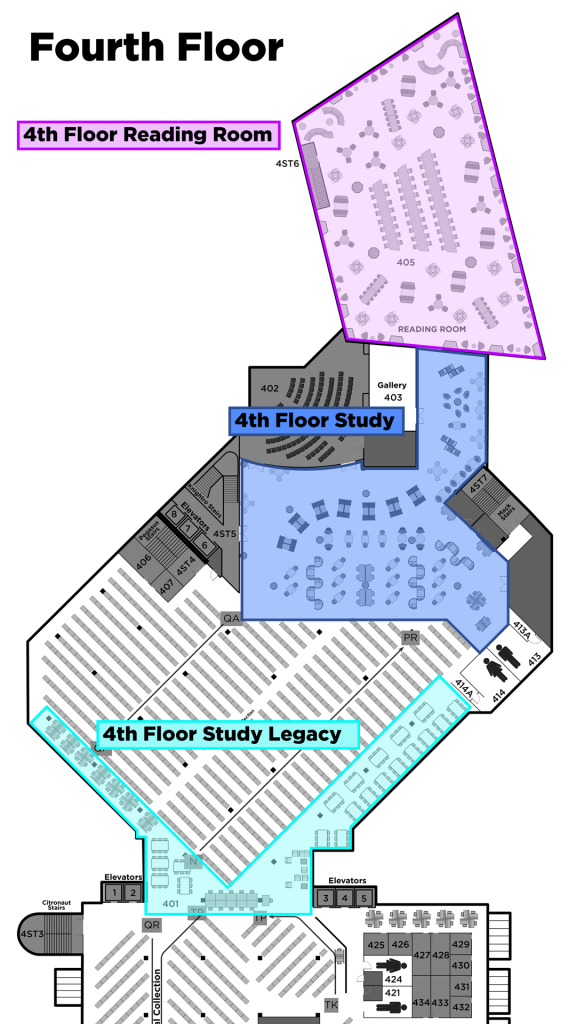 Occupancy zone map depicting 4th Floor Reading Room, 4th Floor Study, and 4th Floor Study Legacy zones