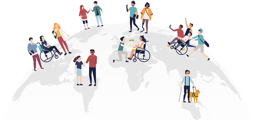 illustration of the world and many people with different disabilities