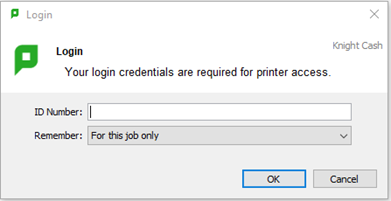 papercut printing software login popup prompting ID Number.