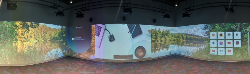Immersion Studio room with 3 wall wrapped image projection providing 270 degree panorama view.